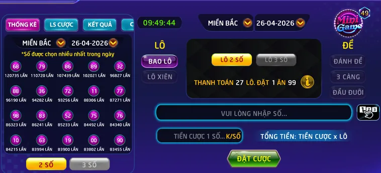 Giao diện tổng quan Lô Đề 1 ăn 900 tại RikVip